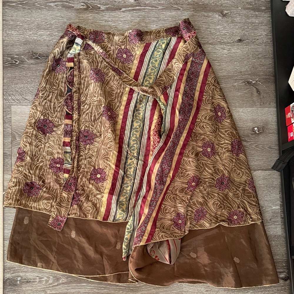Earthbound Trading Co 100% Silk Wrap Around Skirt